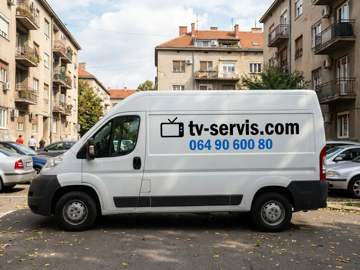 Servisni kombi TV Servis sa natpisom tv-servis.com i brojem telefona